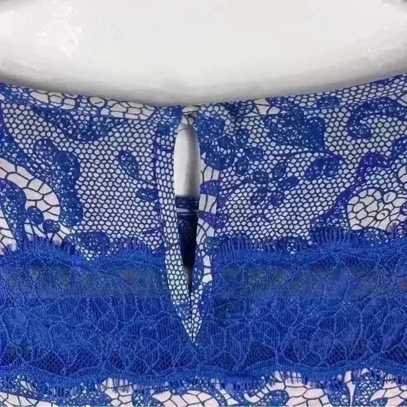 Rebecca Taylor Blue 100% Silk Lace Trim 3/4 Relaxed Fit Shift Dress Sz.2 Goth - Picture 7 of 9